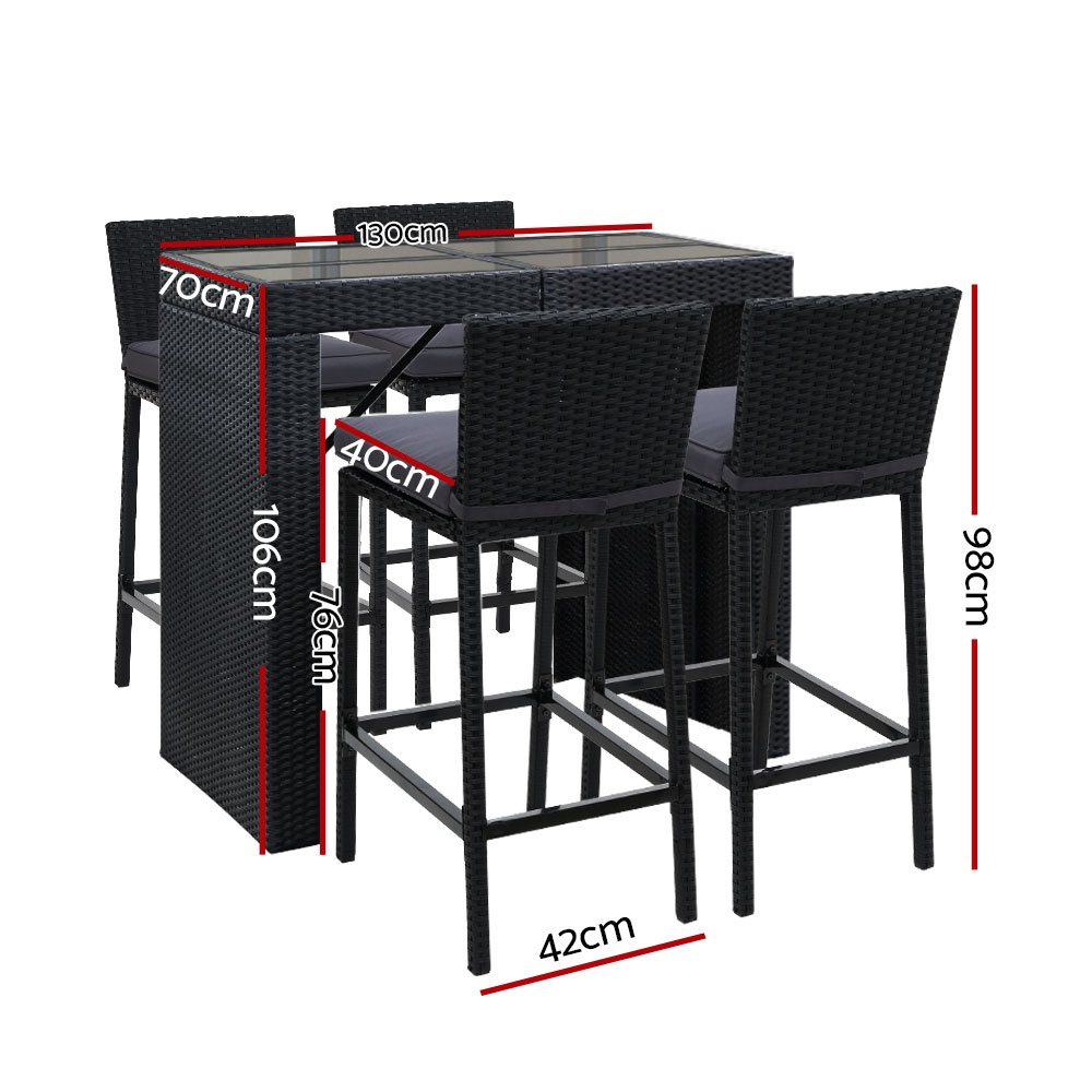 Gardeon 5-Piece Outdoor Bar Set Dining Table Stools Wicker Patio Setting — image 2