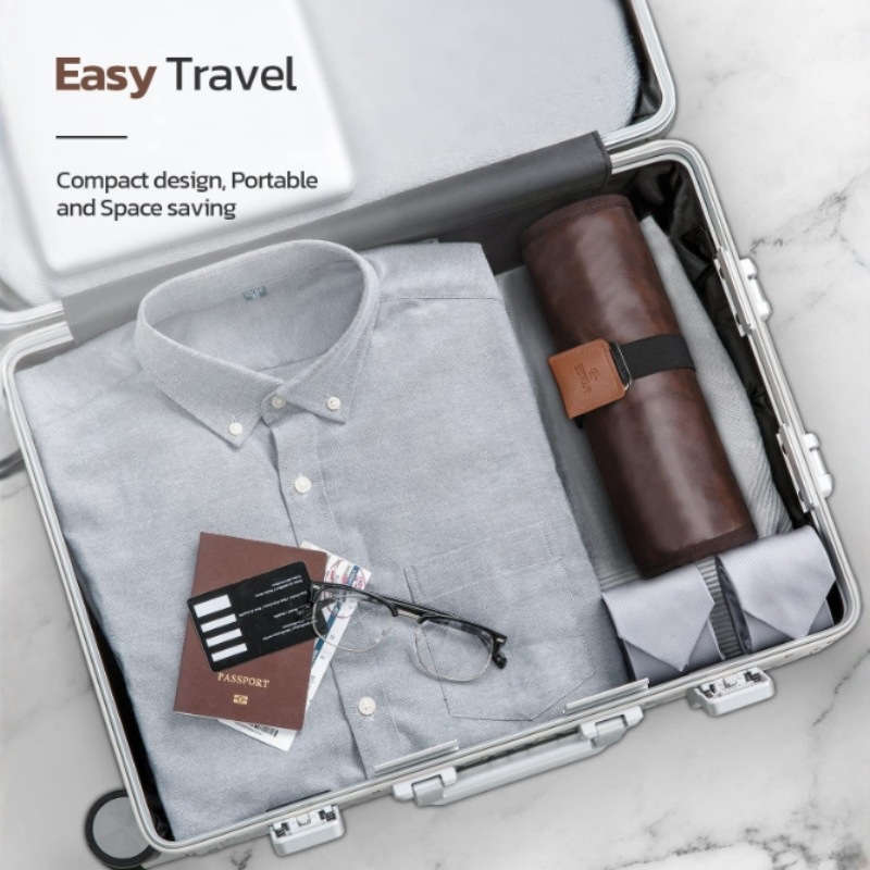 Black Men's PU Leather Toiletry Bag - Waterproof Travel Organizer for Shaving Kits & Bathroom Accessories (50.8x25.4 cm unfolded, 25.4 cm rolled) โ image 3