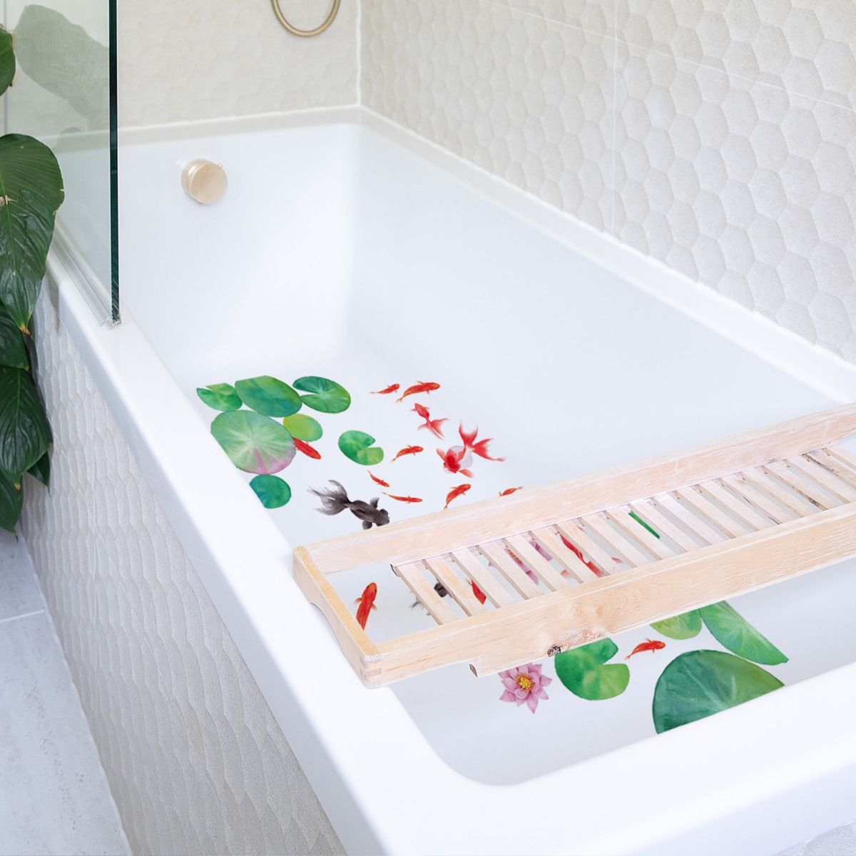 Bathtub stickers Self-Adhesive Lotus Leaf and Flower Wall Decor Stickers DIY Removable PVC Flower Sticker Decals — image 2