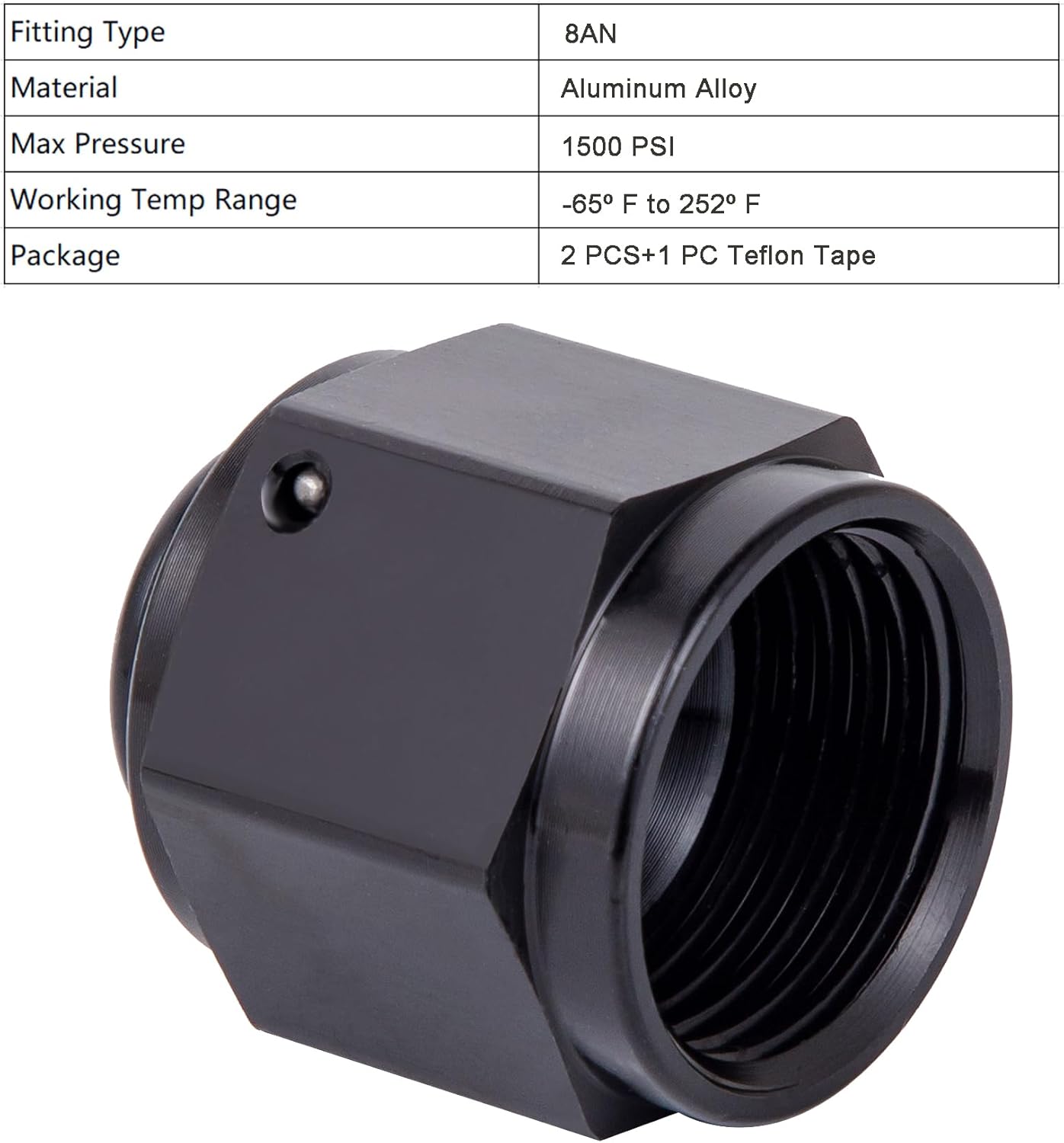 8AN Female Flare Cap Block off Fitting Plug Nut Adapter Aluminum Black 2PCS (8AN 2Pack) — image 5