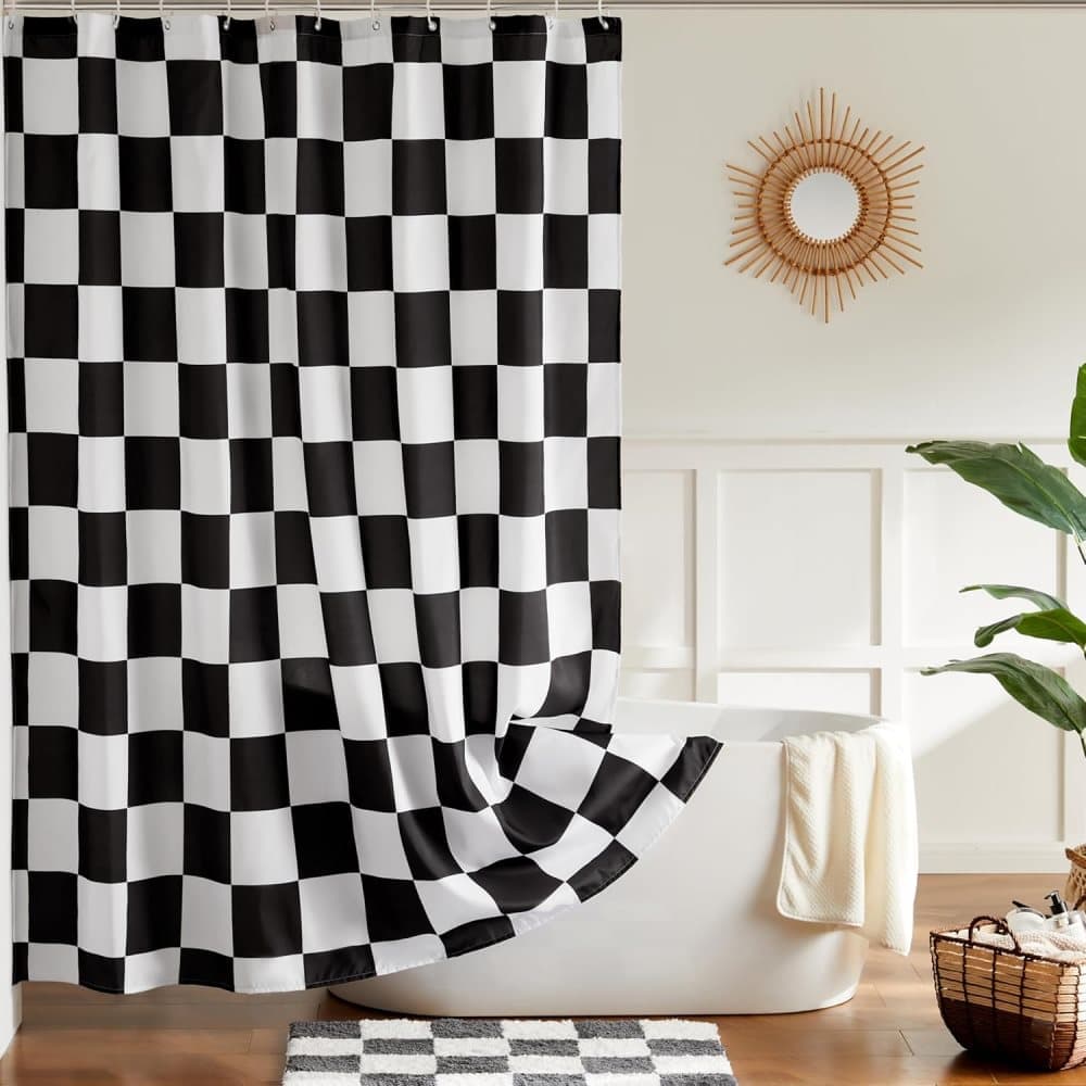 Retro Chess Pattern Checkered Shower Curtain, Black, 180 × 180 cm — image 2