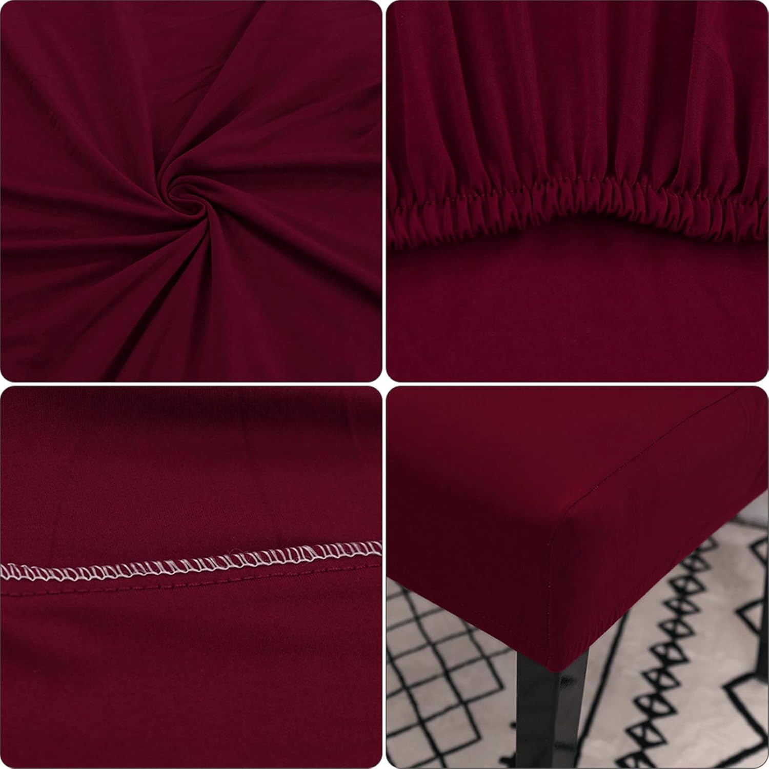 Chair Covers Set of 4 or 6, Stretch Removable Washable Chair Covers Decoration Slipcovers Seat Covers for Hotel Wine Red-tfrf wine Red 4pcs — image 5