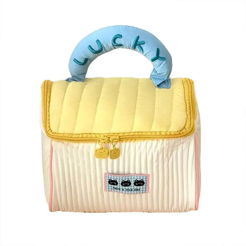 Cute Cabin Cosmetic Bag Large Capacity Portable Travel Storage Handheld Wash Bag - Yellow