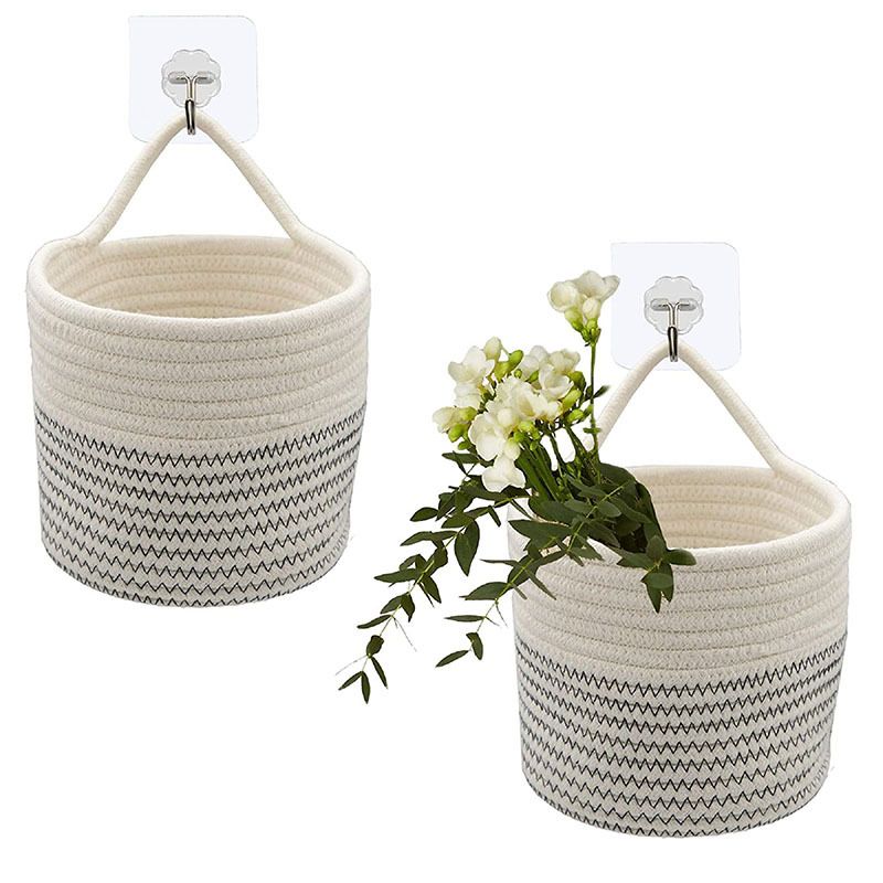 2 Pack Small Hanging Basket,wall hanging baskets with hooks,small hanging storage basket with handle for Porch Living Room Bedroom