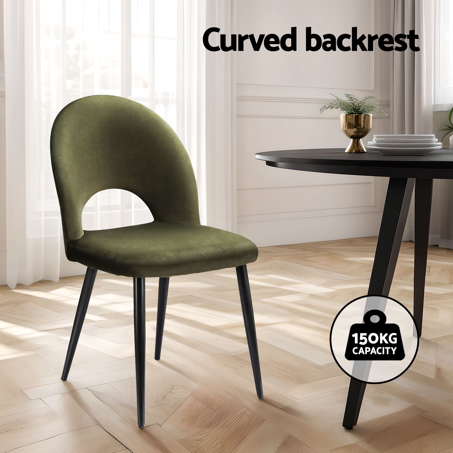 Artiss Dining Chairs Set of 6 Velvet Hollow Green — image 6