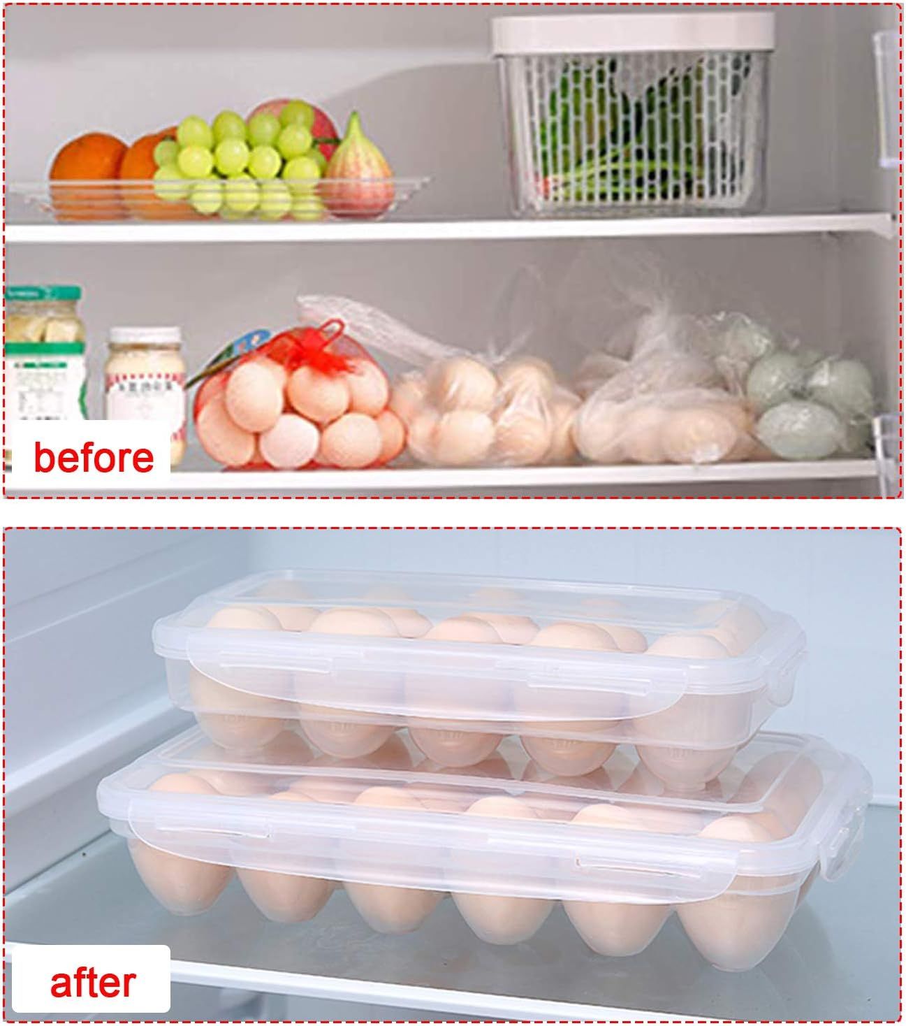 2 Pack Covered Egg Holders For Refrigerator, Plastic Storage Container/ Deviled Egg Tray Carrier with Lid Fits (Can hold 36 eggs) Only tray — image 5