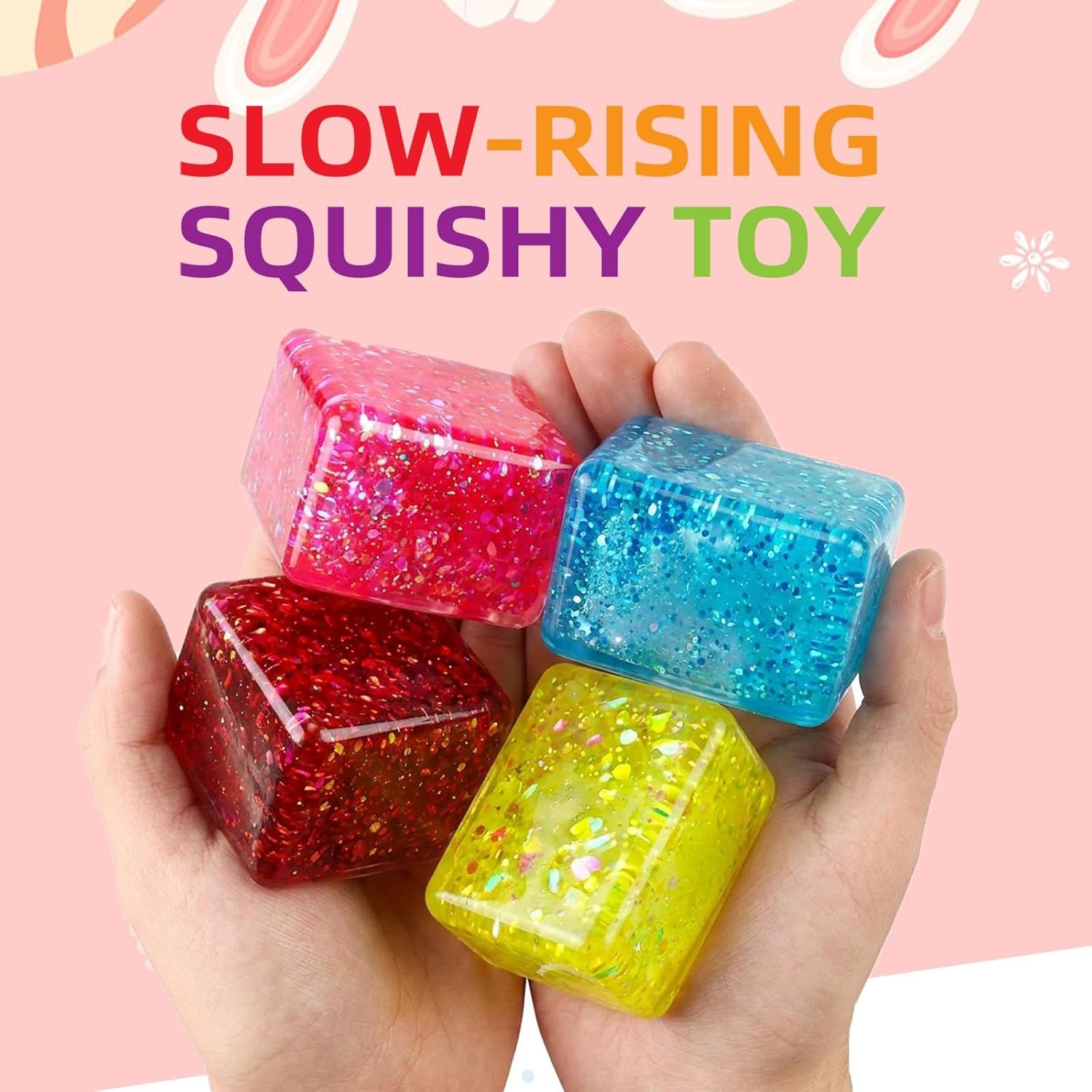 4 PCS Glitter Ice Cube Squishy Toy for Office & Classroom – Slow Rising Stress Reliever to Calm Anxiety (Multicolor) — image 3