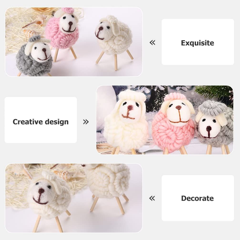 Home Decor 3Pcs Wool Felt Lamb Decoration Plush Sheep Figurine Table Ornament Farm Animal Decorative Figurines for Home โ image 2