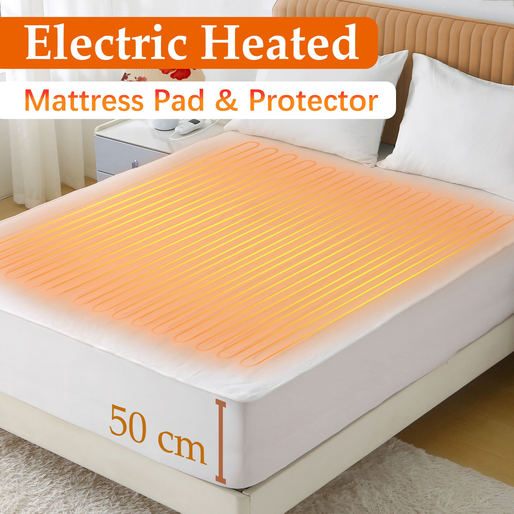 Heated Mattress Pad - Bedding Electric Blanket with 9 Heat Setting & 9-Hour Auto Off, Heated Mattress Pad-Machine Washable Fully Fitted Heating Pad with
