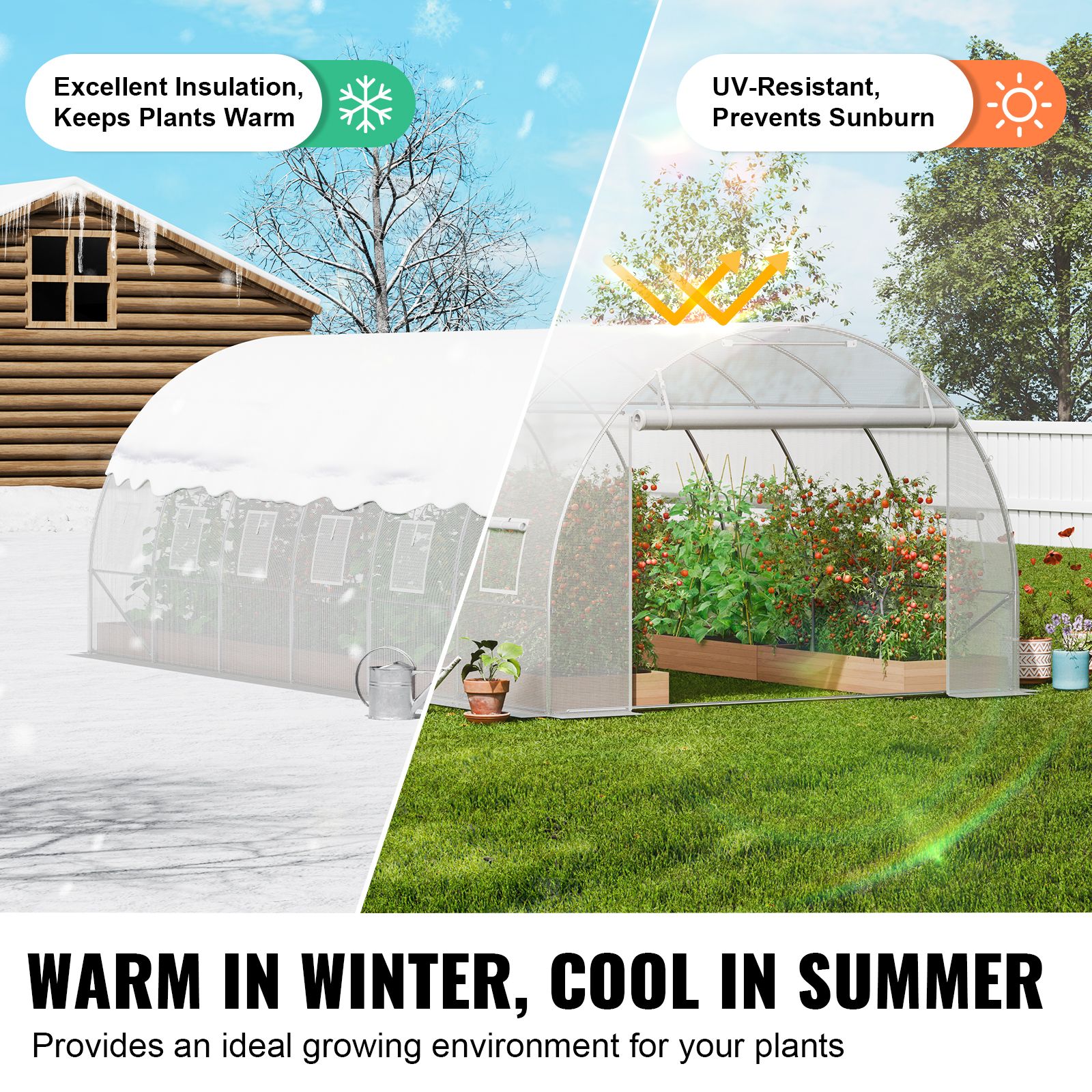 Walk-in Tunnel Greenhouse, 19.4x9.7x6.5 ft Hoop House Greenhouse Tunnel, Plant Hot House with Galvanized Steel Frame, White PE Cover, Roll-up Zipper Door and — image 4