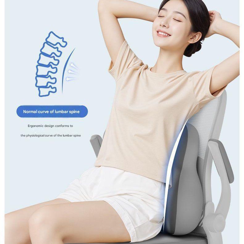 Two-tone Beige-Gray Ergonomic Memory Foam Lumbar Support Cushion for Office Chair, Adjustable Lower Back Pillow with Dual Side Support, Orthopedic Back Rest โ image 2