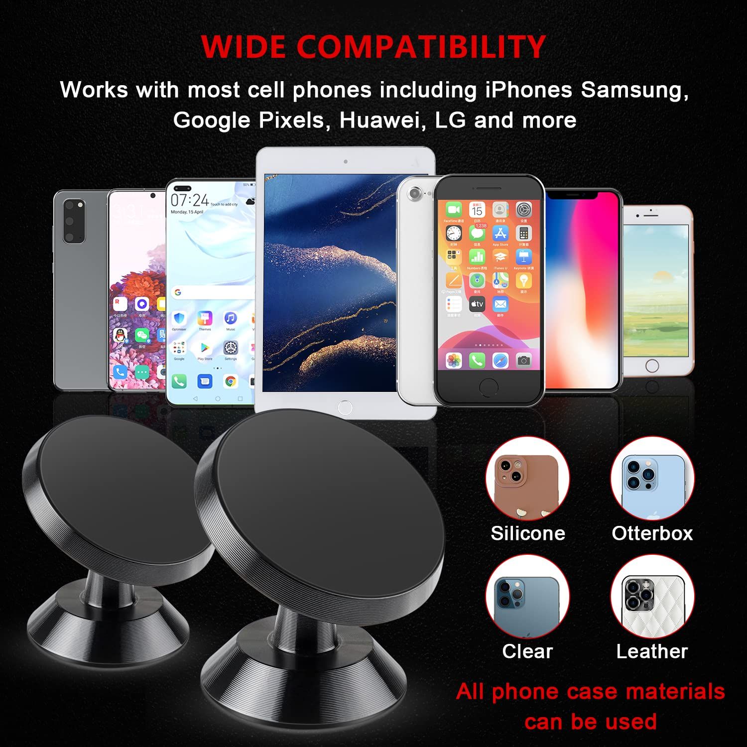 2 Pack Car Magnetic Phone Mount, Car Phone Holder for Dashboard, 360° Adjustable Magnet Cell Phone Mount Universal Dashboard Car — image 4