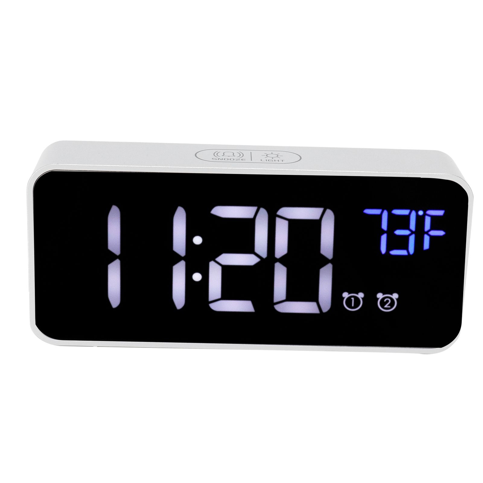 LED Digital Alarm Clock Thermometer with Snooze USB Charging Bedroom Office DecorationSilver — image 3