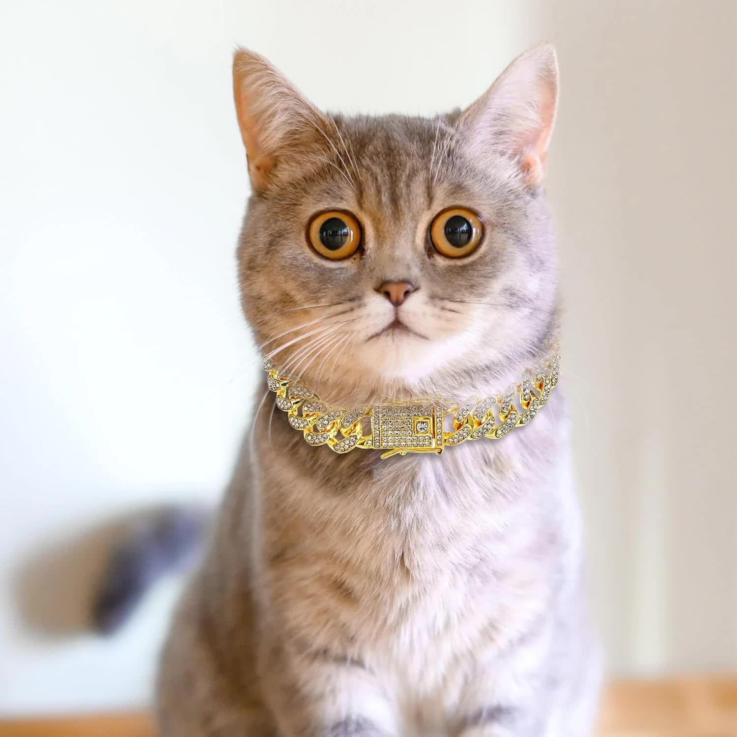 Chain Collar for Dog Diamond Cuban Link Dog Collar 13mm Wide Pet Cuban Style Collar Metal Cat Chain Pet Crystal Collar Jewelry Accessories for Small Medium — image 4
