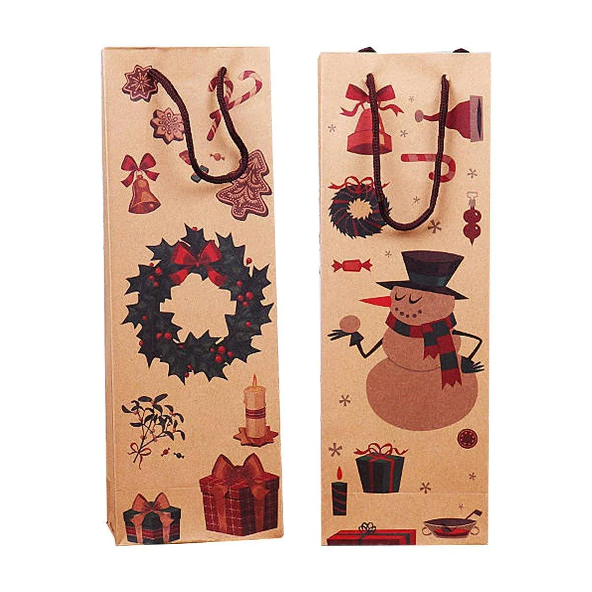 20PCS Christmas Wine Bottle Gift Bags Kraft Paper Red Wine Bag Holiday Set - Christmas Wreath — image 3