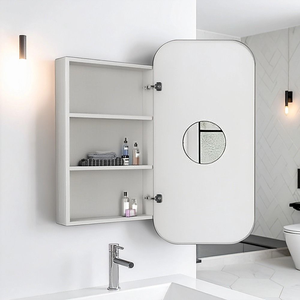 Rectangle Wall Hung Bathroom Mirror Shaving Cabinet Vanity Matte White — image 3