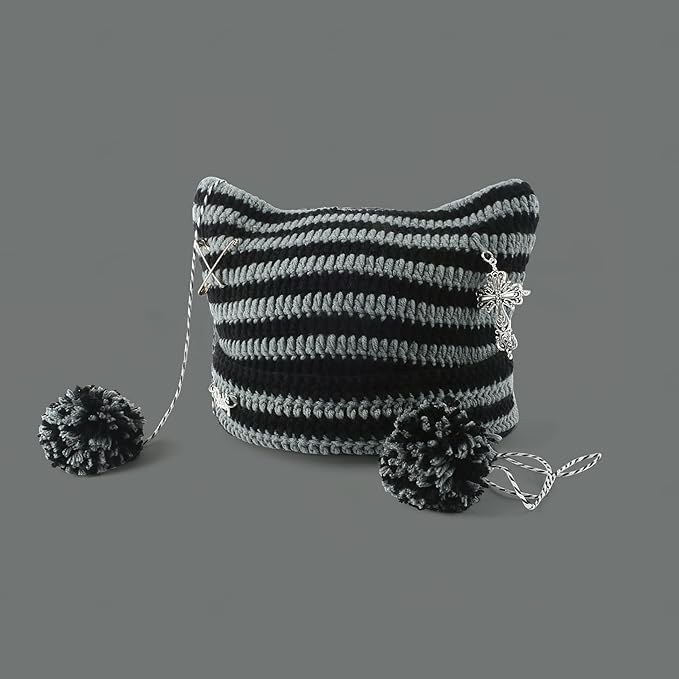 Grunge Beanies Crochet Knitted Hats for Women Girls Fox Cat Ear Goth Emo Alt Y2K Accessories Grunge Clothes โ image 3