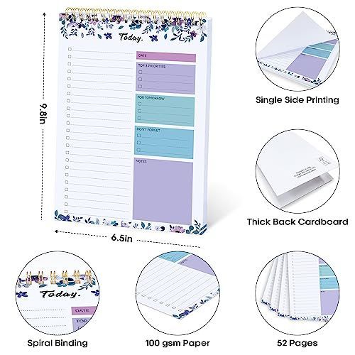 1Pack To Do List Notepad, Undated Daily Planner for Work and Goal Setting Greenery Sway, 52 Sheets, 9.8" x 6.5", Home and school, Daily Task Plannin — image 4