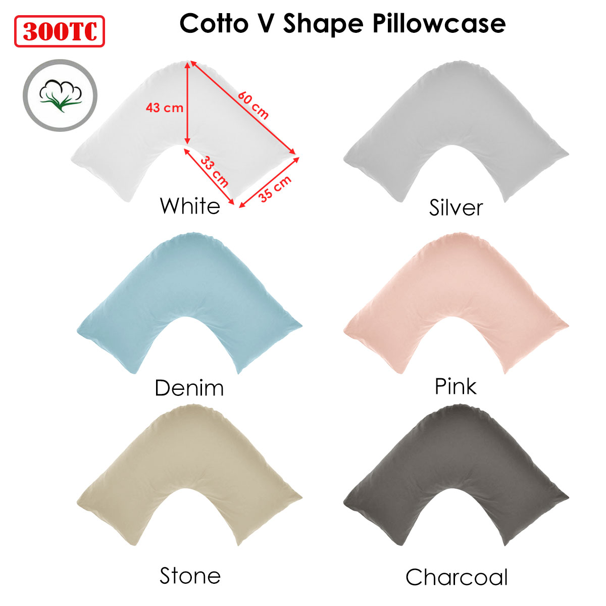 Algodon 300TC Cotton V Shape Pillowcase Denim — image 2