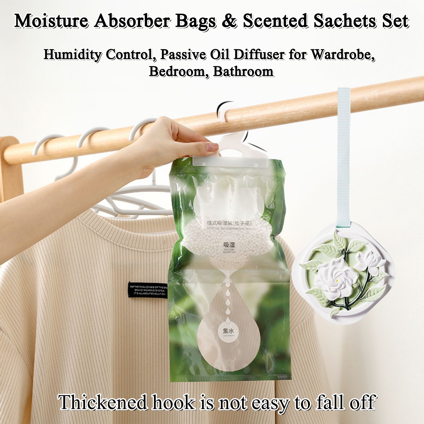 Moisture Absorber Bags & Scented Wardrobe Fresheners (9-Pack), Gardenia Scented Dehumidifier & Hanging Closet Sachets for Dampness & Odor Removal in Wardrobes — image 2