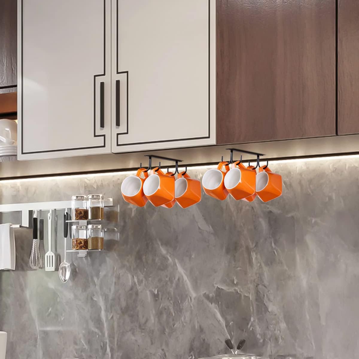 Under Cabinet Industrial Mug Holder - Space-Saving Hanging Rack for Mugs, Cups & Kitchen Accessories - 4 Hooks - 2 Pack — image 2