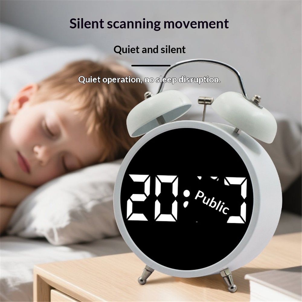 Digital Small Alarm Clock, Double Bell Electronic LED Alarm Clock, Plug in or Battery Operated Silent Metal Table Clock, Bedside Loud Bell Clock for Heavy — image 2