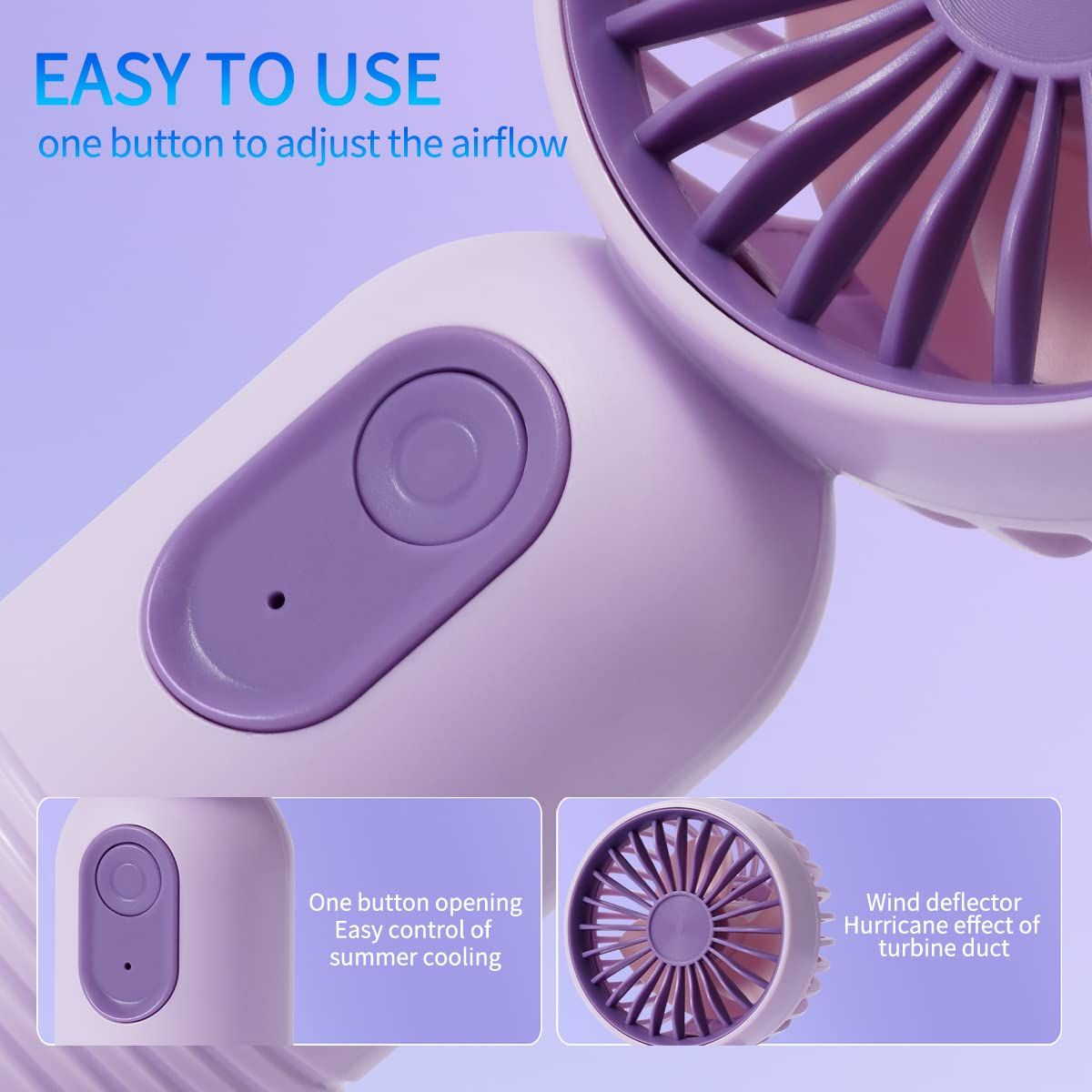 Portable Mini Fan 3-pack Handheld Personal Small Fan with 3-speed for Travel, USB Rechargeable Battery Operated Eyelash Fan — image 3
