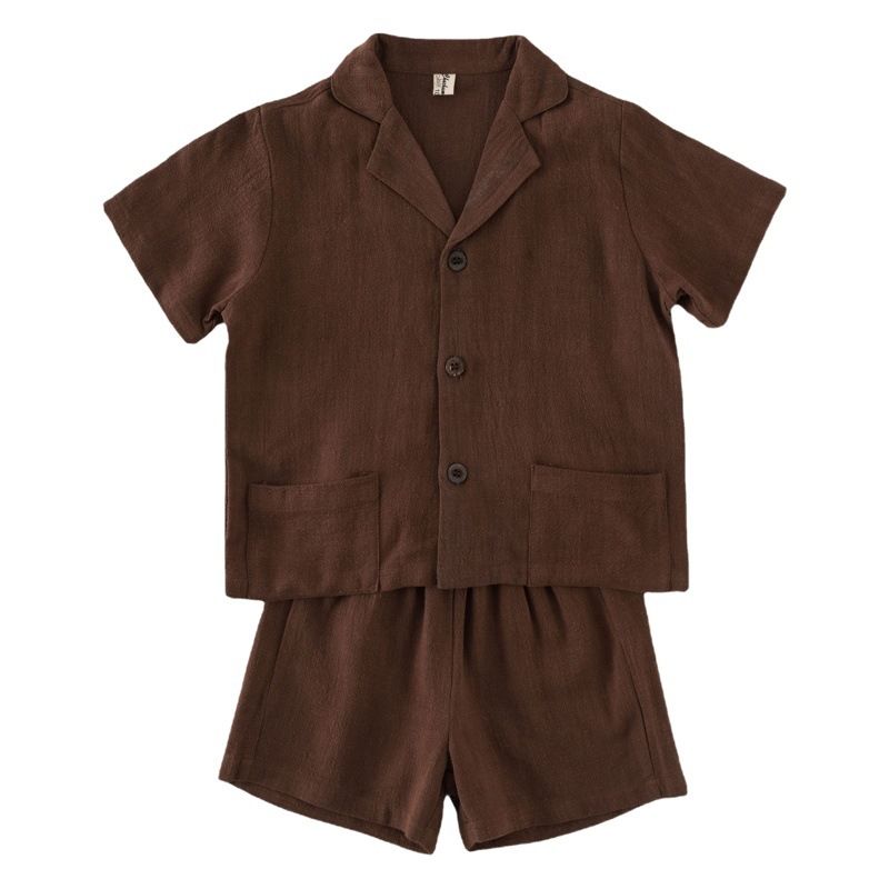 Kids Cotton Short Sleeve Shirt Shorts Set 21039 Curry 130cm โ image 2