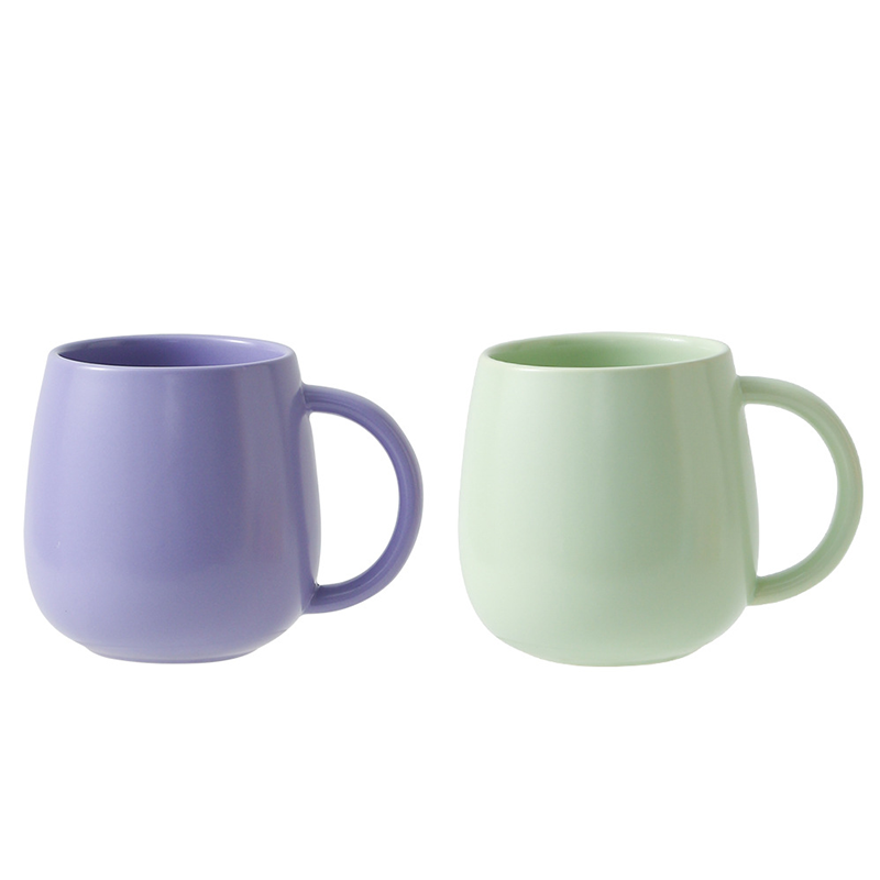 2 pack (Purple and Green )Macaron Ceramic Mug 480ml - Large Belly Coffee Cup, Underglaze Colour, Non Slip Base, Ergonomic Handle, Microwave and Dishwasher