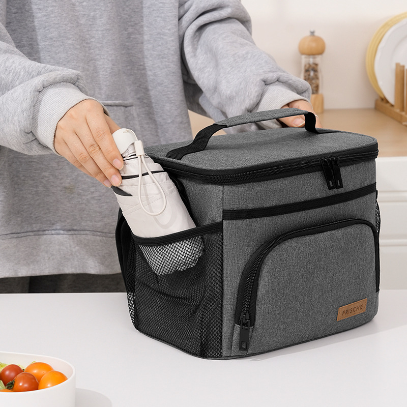 Grey Insulated Lunch Bag Cooler Tote - 9L Leakproof Thermal Lunch Box with Shoulder Strap & Pockets for Work, Picnic, Travel โ image 4