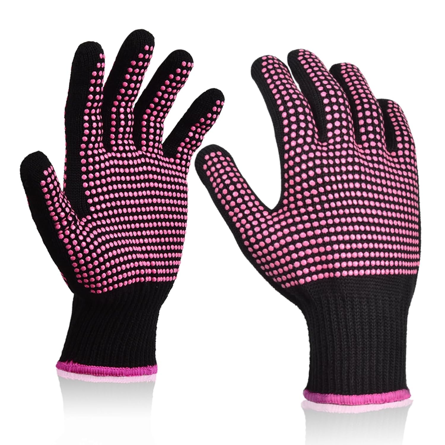 2Pcs Heat Resistant Gloves with Silicone Bumps, Professional Heat Protection Gloves for Hair Styling, Mitts for Curling Iron Wand Flat Iron Sublimation, Rose