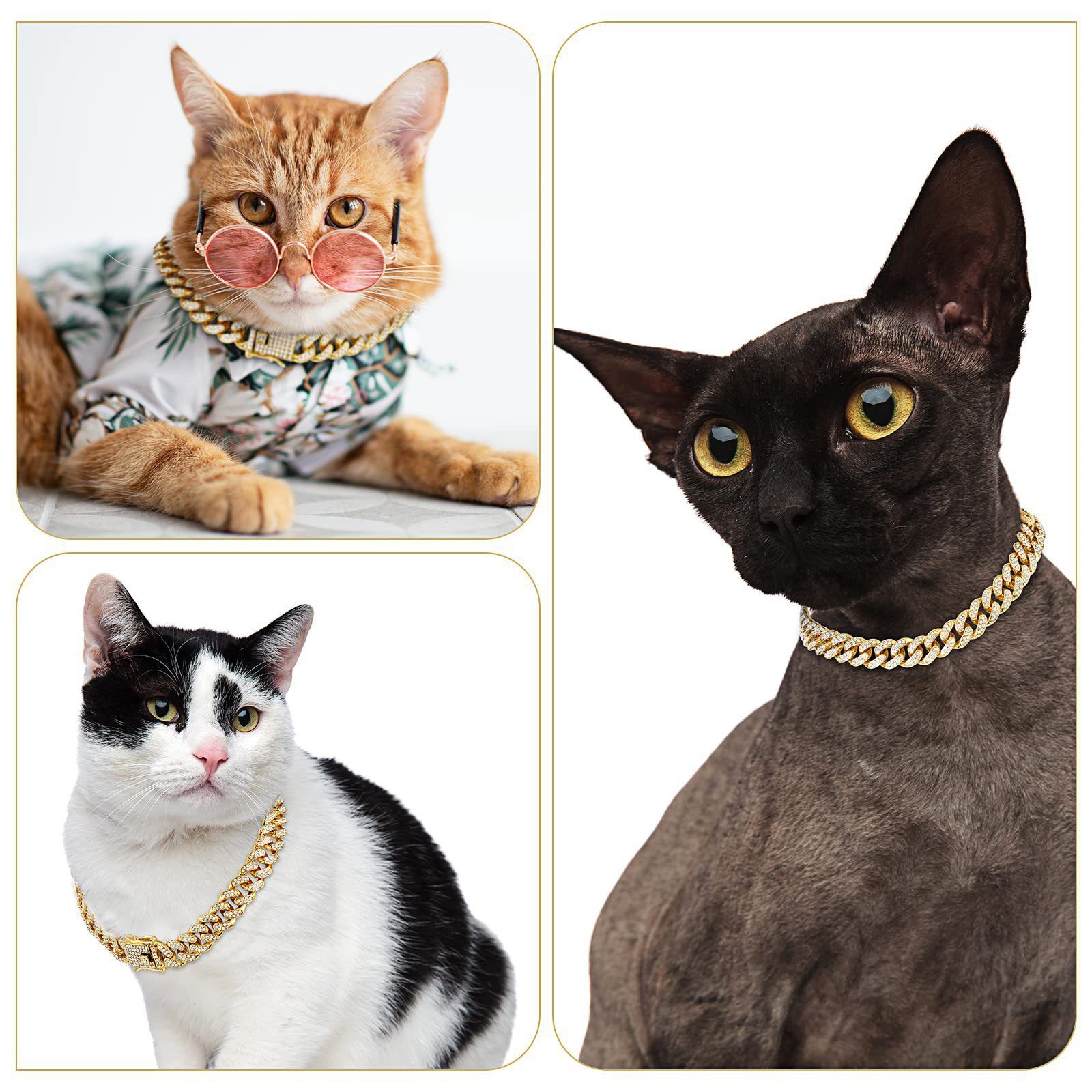 Sparkling Diamond-Studded Cuban Chain Pet Collar – Hip-Hop Bling Necklace for Cats and Small Dogs, Adjustable Fit, Gold, Silver, Rose Gold, or Pink — image 5