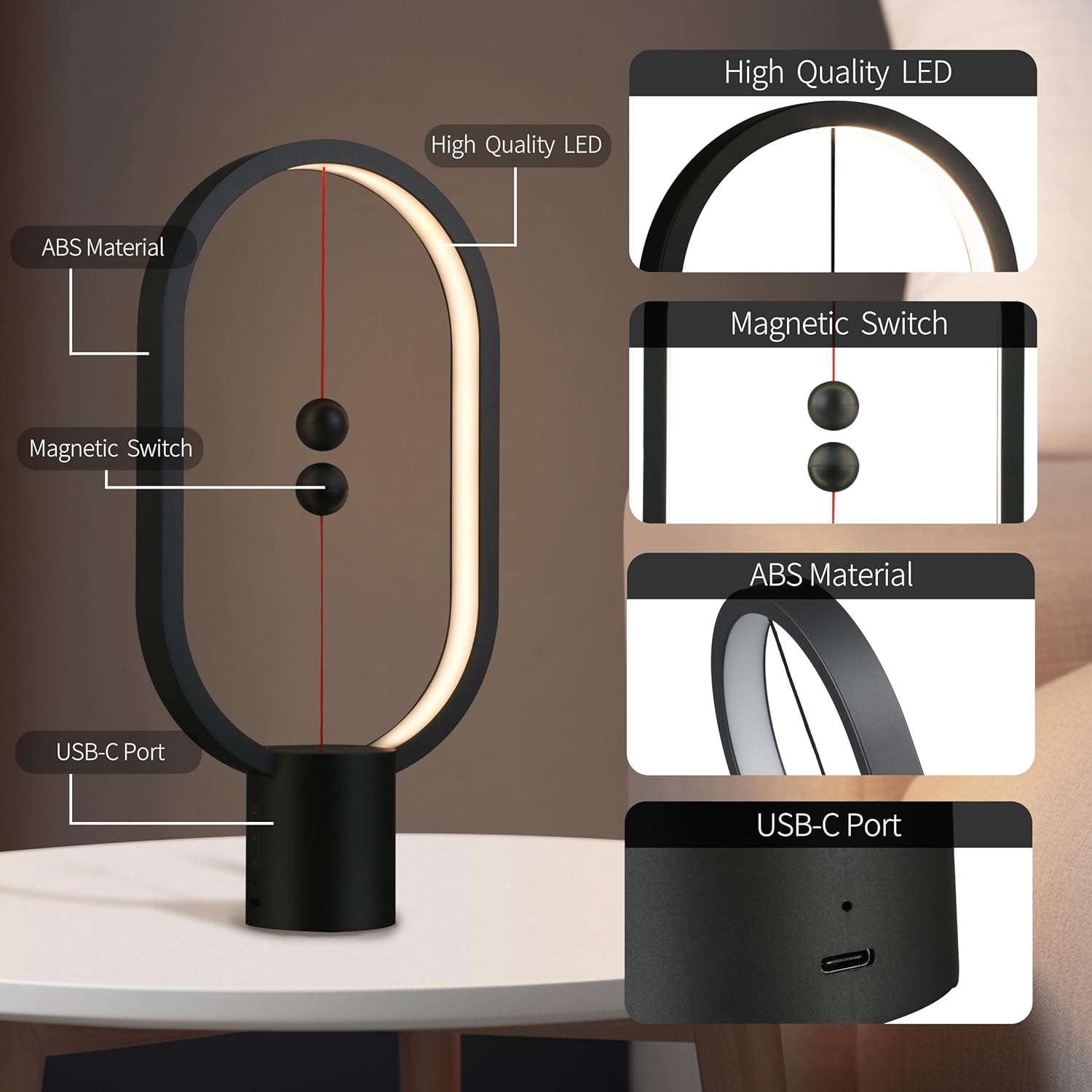 Black Magnetic Balance LED Table Lamp: USB-Powered, Dimmable Eye-Care Light with Award-Winning Design for Australian Homes & Offices โ image 2