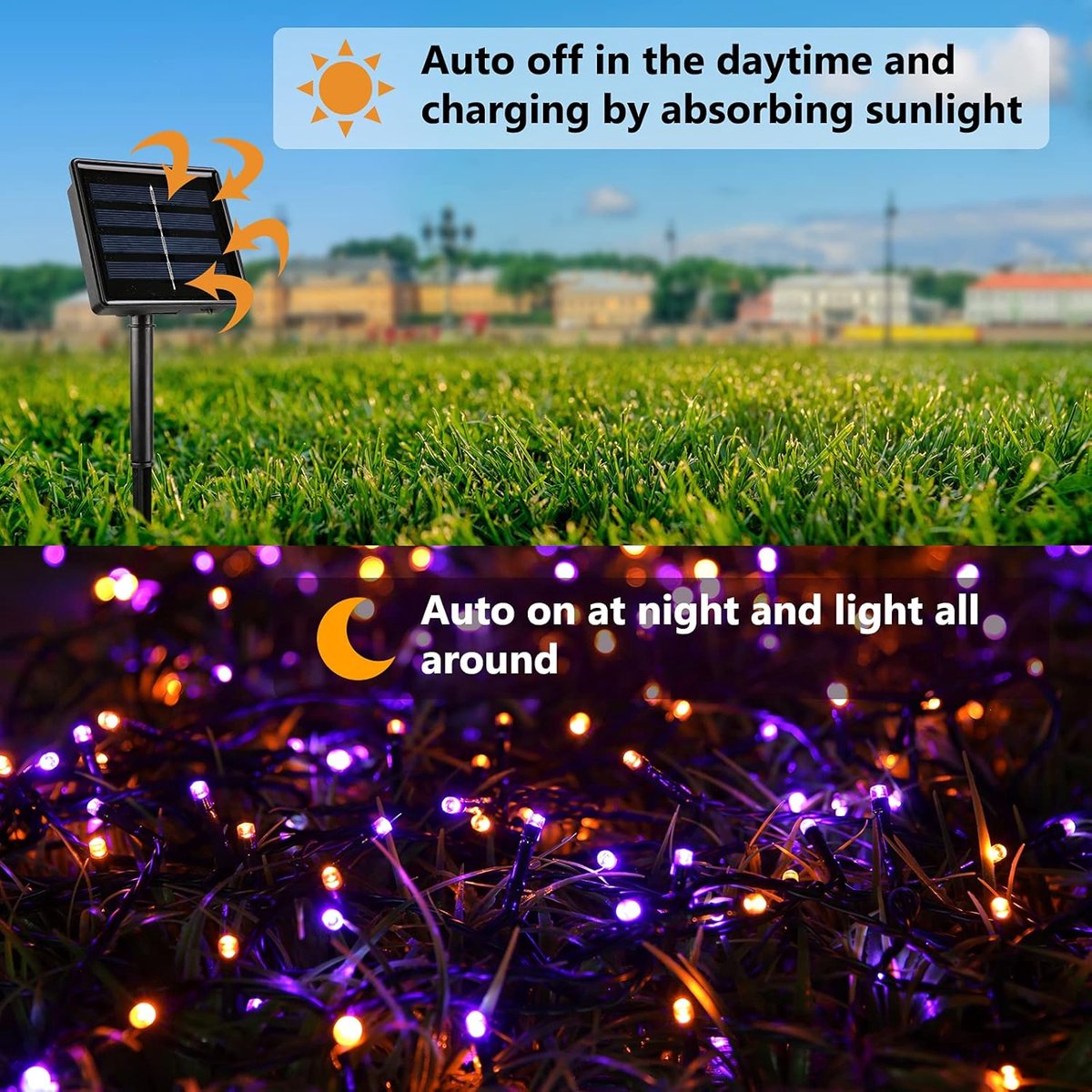 2 Pieces Solar Garden Lights Total 171 FT, 400 LED Lights - Halloween Lighting - Halloween String Lights - Halloween Decoration - Halloween Lanterns Decoration — image 4
