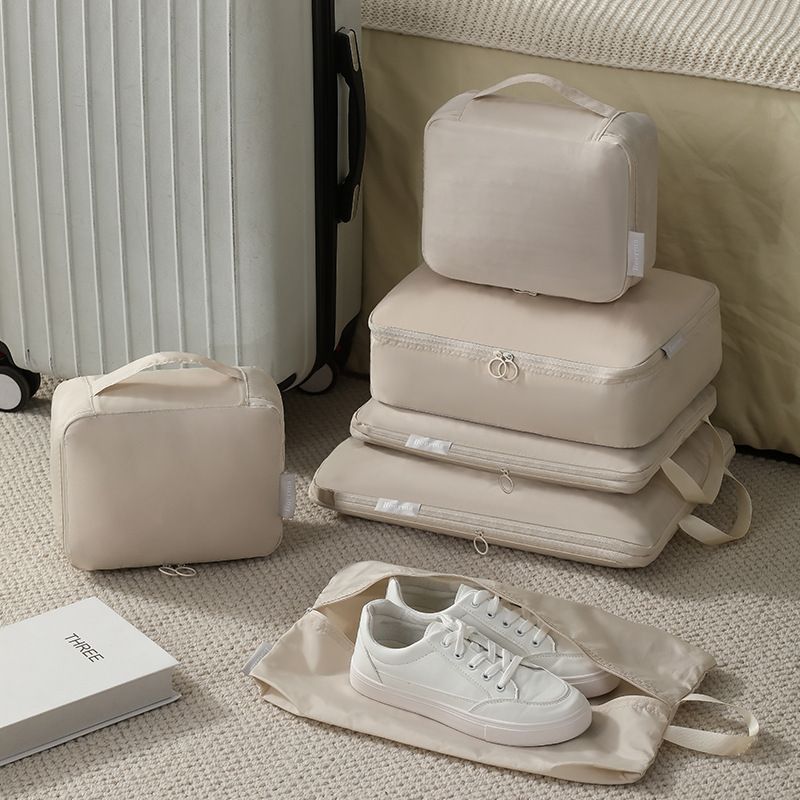 Compression Packing Cubes for Travel - Luggage Organizer Bags - Double Zipper Packing Cubes for Suitcases (6-Pack, Beige) — image 2