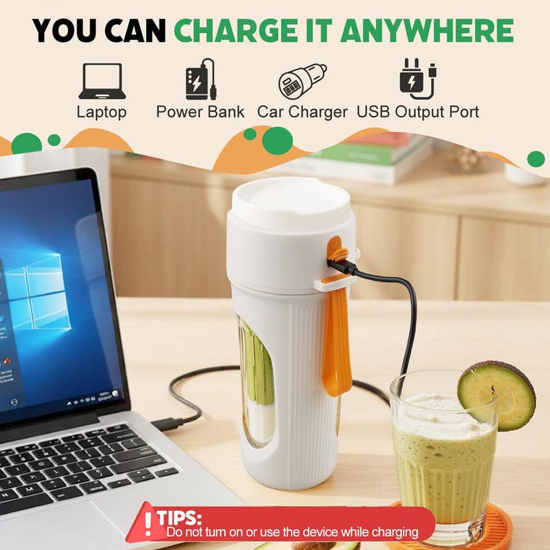 Portable Cordless Juicing Cup, Dual-Lid Design – 12-Blade Juicer, 1500mAh High Capacity, Compact Multi-Functional Portable Juicing Cup for Home Use – Green — image 5