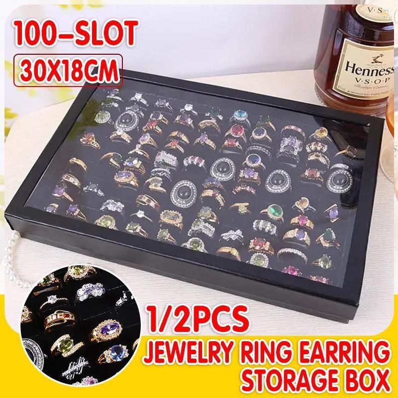 100 Slot Jewelry Ring Earring Storage Box Display Organizer Case Tray Holder - 1PC โ image 2