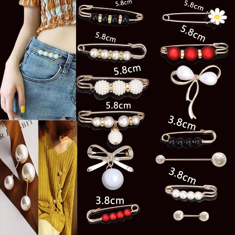 WSD Pearl Waist Pin Flower Brooch Unisex 6-piece set of waist-shaping needles D