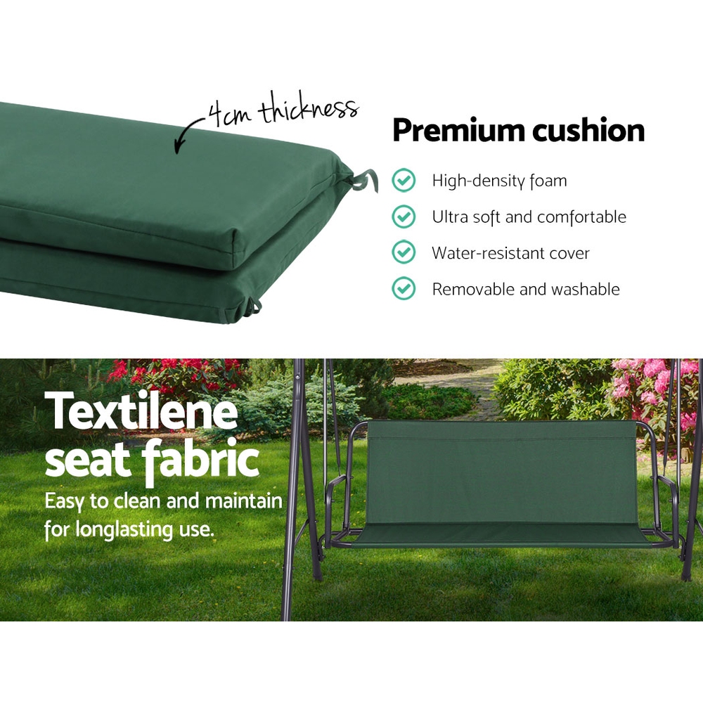 Gardeon Outdoor Swing Chair Garden Chair Bench Furniture Canopy 3 Seater Green โ image 5