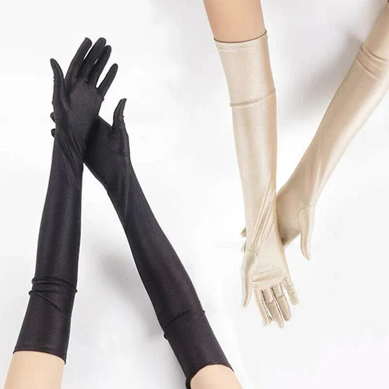 Elegant Long Satin Evening Gloves Formal Dress Accessory for Opera Prom Party Women - Champagne — image 5