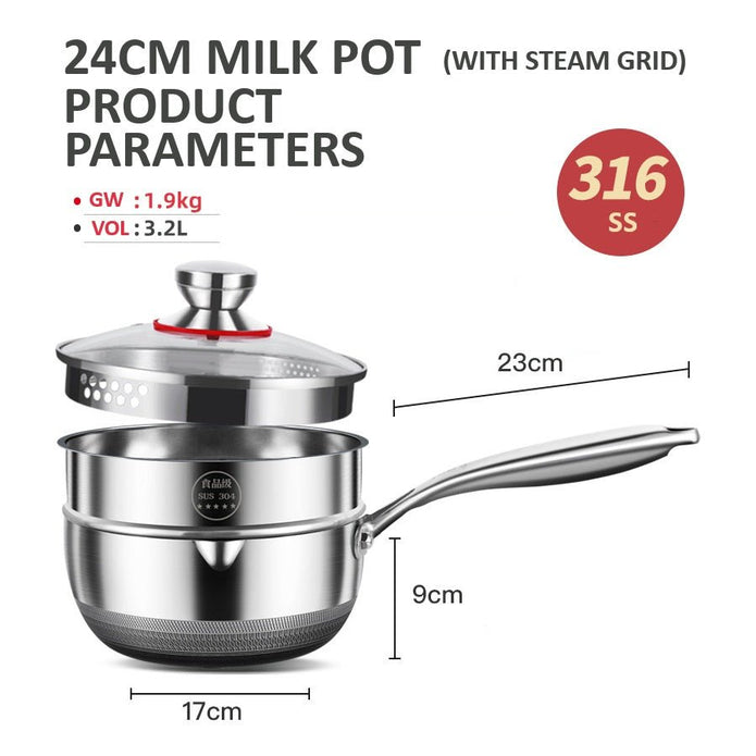 24cm 316L Stainless Steel Saucepan Compound Steel Honeycomb Nonstick Sauce Pan with Glass Lid 3.2L Pot Stay-Cool Handle Multipurpose Milk Saucepan, Induction — image 6