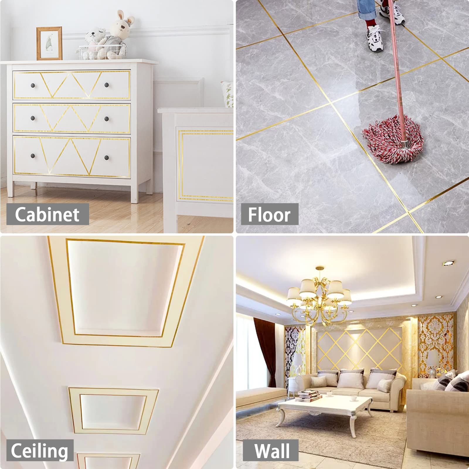 2 pcs Peel and Stick Gold Metalized Polyester Mylar Film Craft Tape, Self-Adhesive Wall Molding Trim with Vibrant Mirror-Like โ image 5