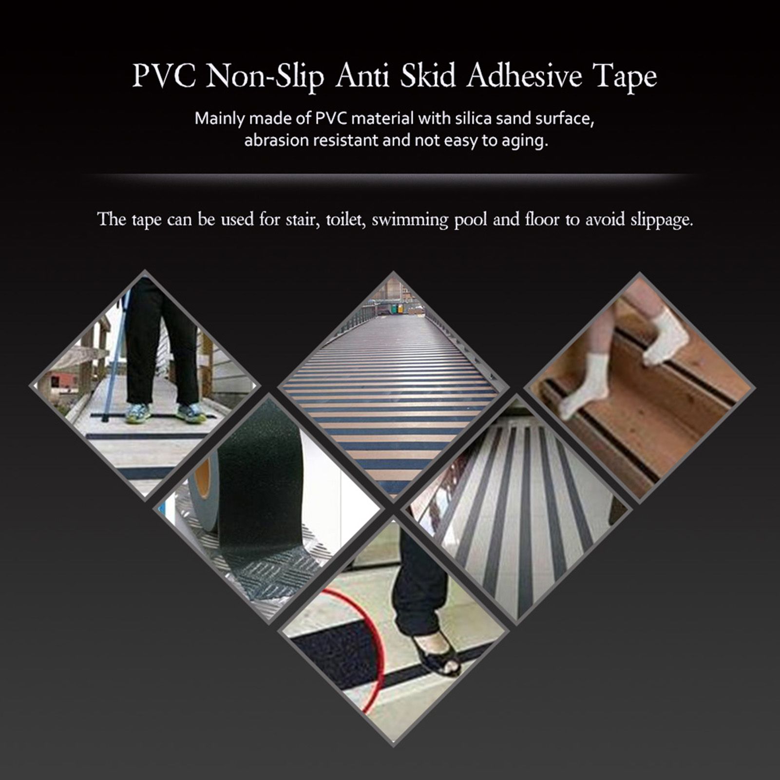 Colorful 5M*5cm PVC NOn Slip Anti Skid Adhesive Tape for Stair Step Floor Safety Decor (Yellow) โ image 2