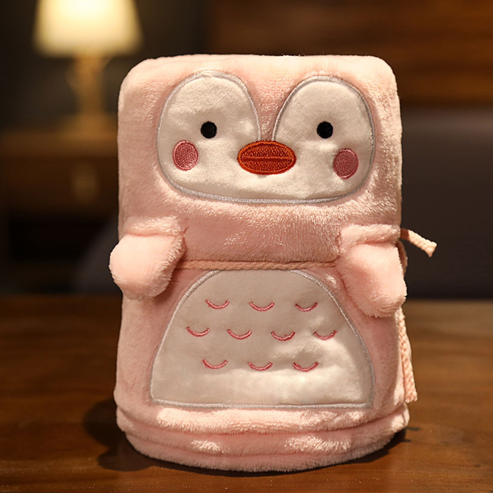 Flannel Blanket Cute Animal Shape Soft Skin Friendly Portable Nap Blanket for Sofa Bed Office Dormitory Pink Penguin 80 × 100cm / 31.5 × 39.4in — image 2