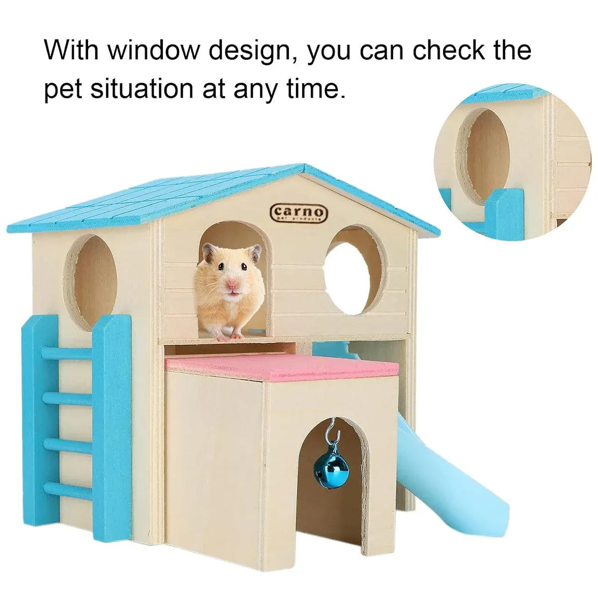 Wooden Luxury Hamster Villa Escape House Fun Nest Pet Home for Small Animals - Blue — image 6
