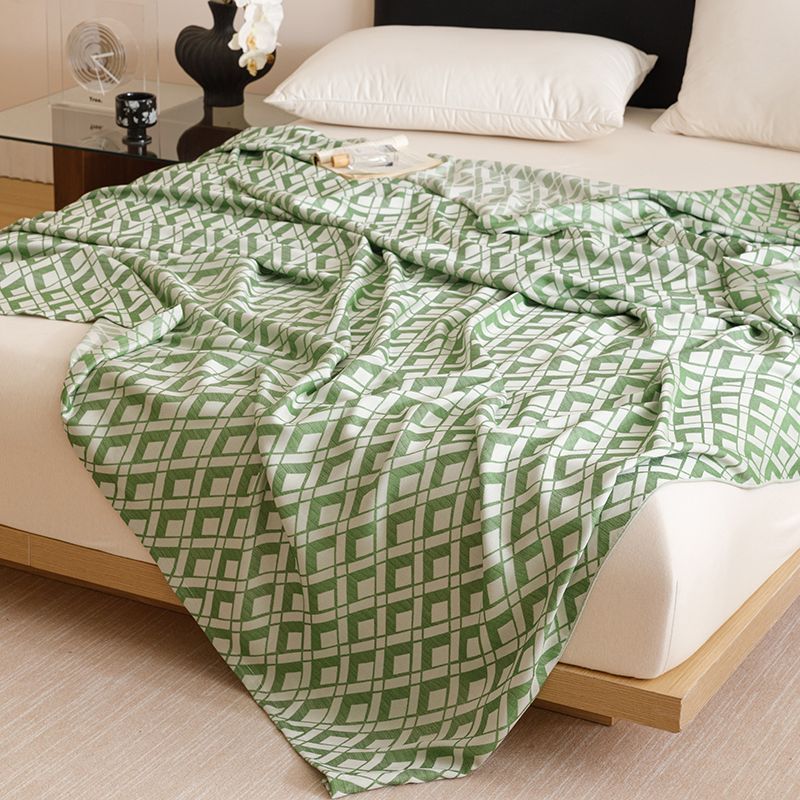 Green Diamond Pattern Bamboo Fiber Summer Cooling Blanket 150×200cm for Bed Sofa Air Conditioned Room Lightweight Breathable Gauze Coverlet — image 6