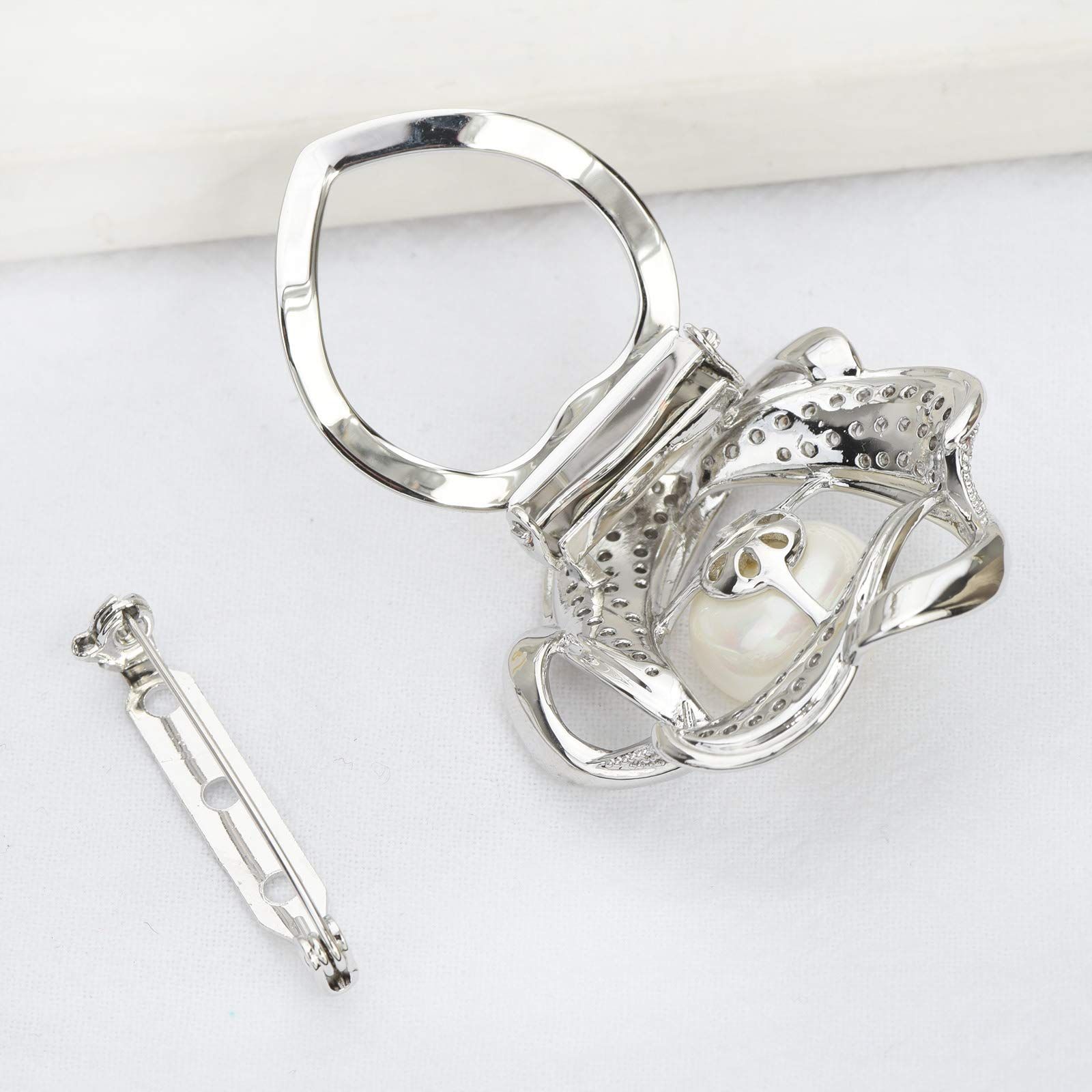 Women Crystal Pearl Bow Flower Scarf Buckle Shawl Holder Ring Scarves Cardigan Open Circle Clips Multifunctional Brooch Jewelry โ image 3