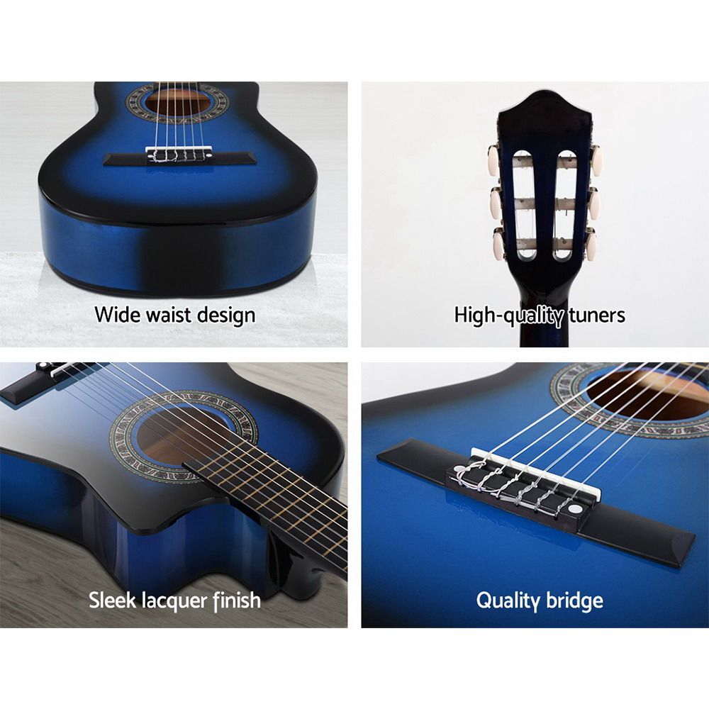 Alpha 34 Inch Classical Guitar Wooden Body Nylon String Beginner Kids Gift Blue — image 5