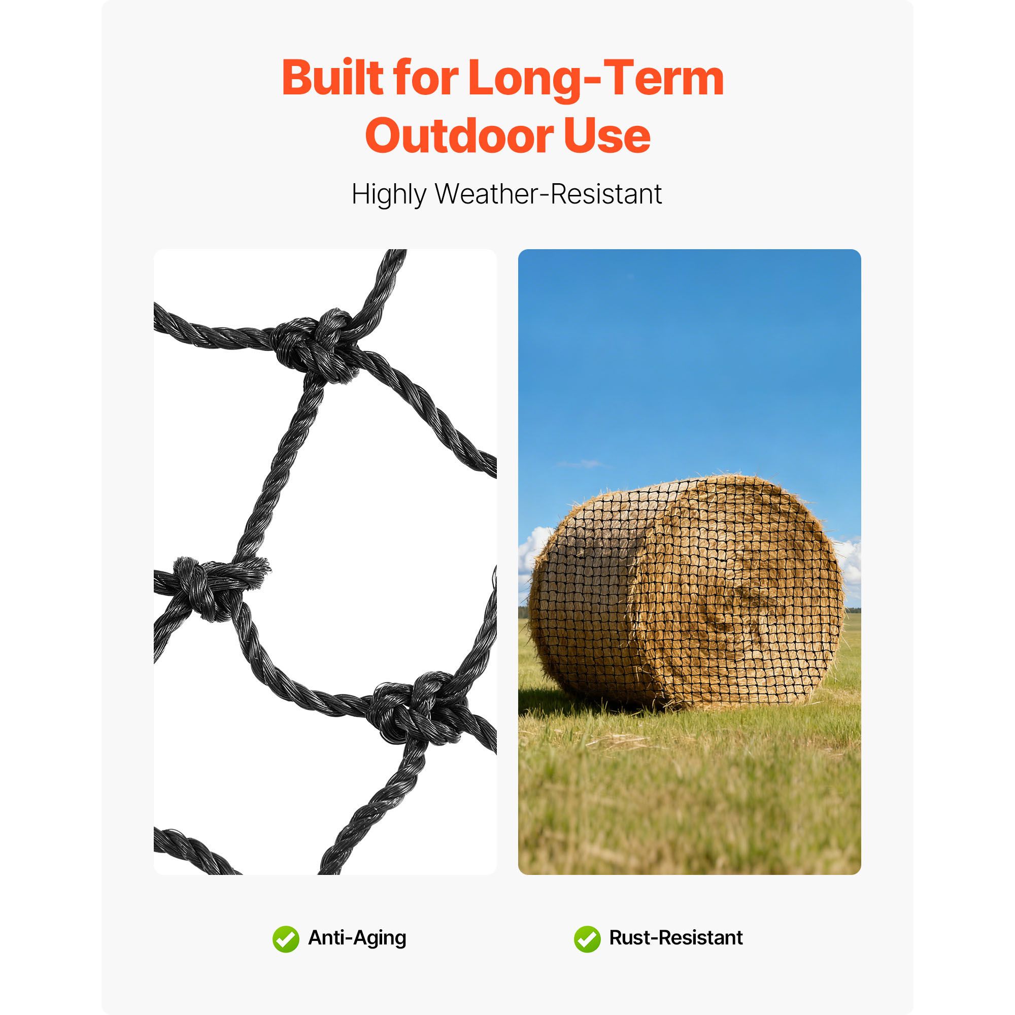 Round Bale Hay Net, 1.5 × 1.5 m, 44.45 × 44.45 mm Holes, PE Material, Reinforced Knotted Design, with Zip Ties, Needle Shuttle, and Repair Twine, Slow Feeder — image 5