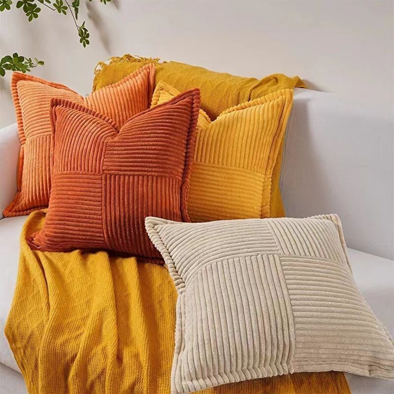2 Pcs Sofa Cushion Cover Pillowcase in Beige Corduroy with Cross Pattern Decoration Bedroom Living Room, 45 x 45 cm โ image 3